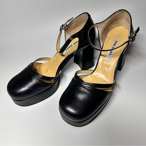 Black Leather Platform Mary Jane Pumps Chunky Block 3.5” Heel 24.5 cm /US 7- 7.5 - Picture 11 of 12